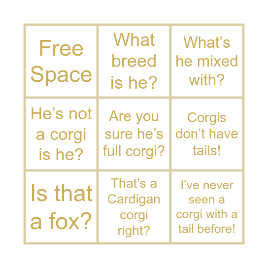 Corgi Tail Bingo Card