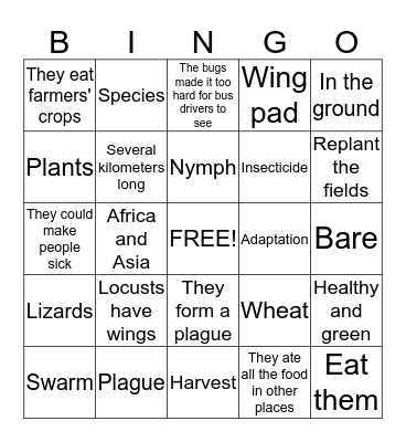 Locust Bingo Card