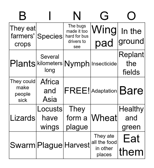Locust Bingo Card