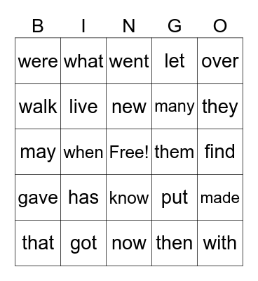 First Grade Sight Words, Sight Words-List 5-Yellow Bingo Card
