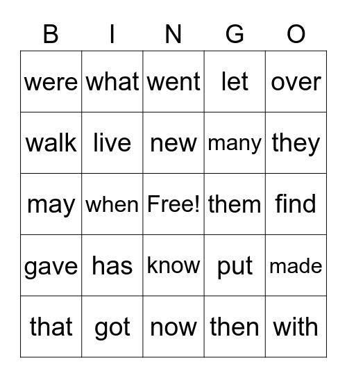 First Grade Sight Words, Sight Words-List 5-Yellow Bingo Card