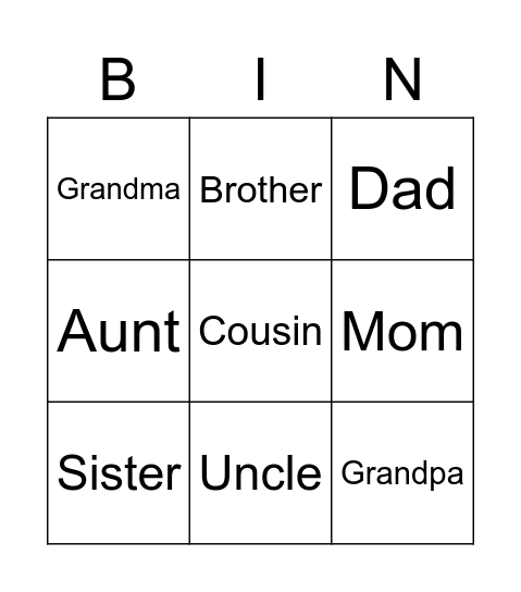 Family Bingo Card