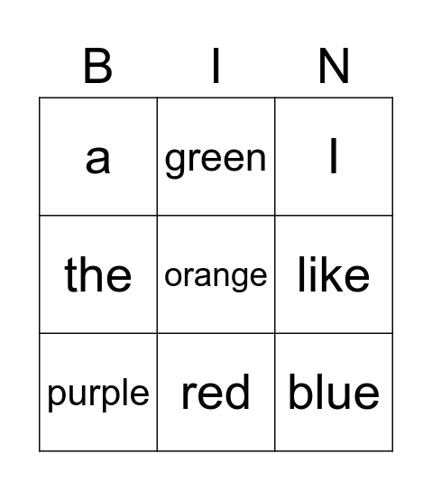 Sight Words Bingo Card