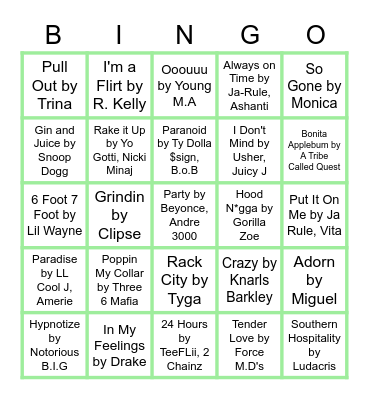 !BLACK MU$IC BINGO! Bingo Card