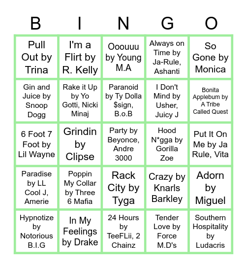 !BLACK MU$IC BINGO! Bingo Card