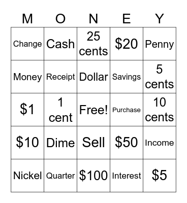 MONEY BINGO Card