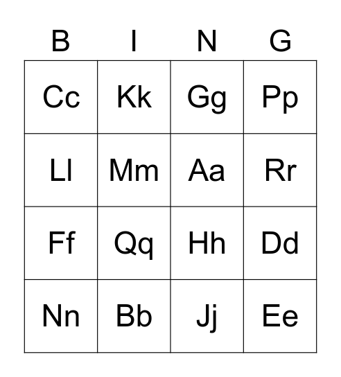 Alphabet Bingo Card
