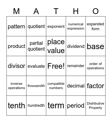 Math Bingo Card