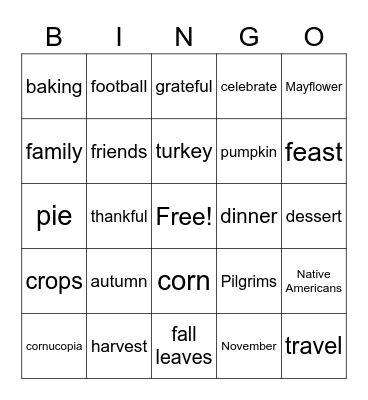 Thanksgiving Bingo!  Bingo Card