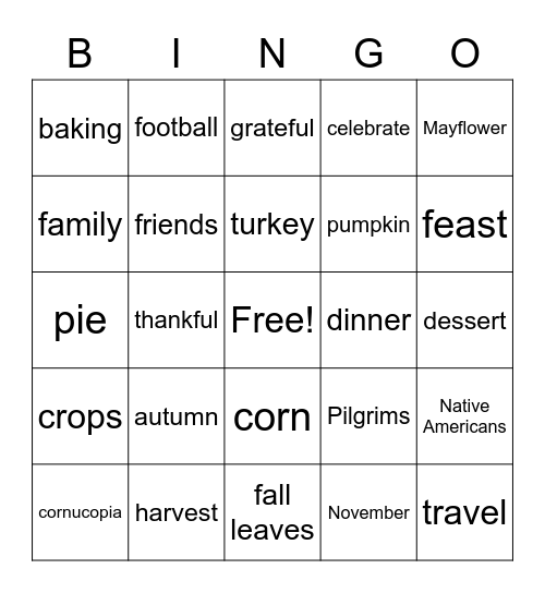 Thanksgiving Bingo!  Bingo Card