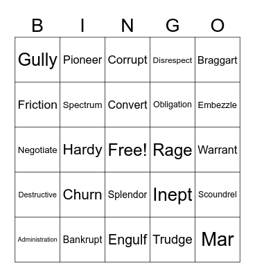 Vocabulary Bingo Card