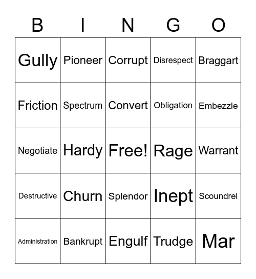 Vocabulary Bingo Card