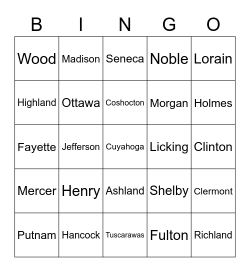 Ohio Counties Bingo Card