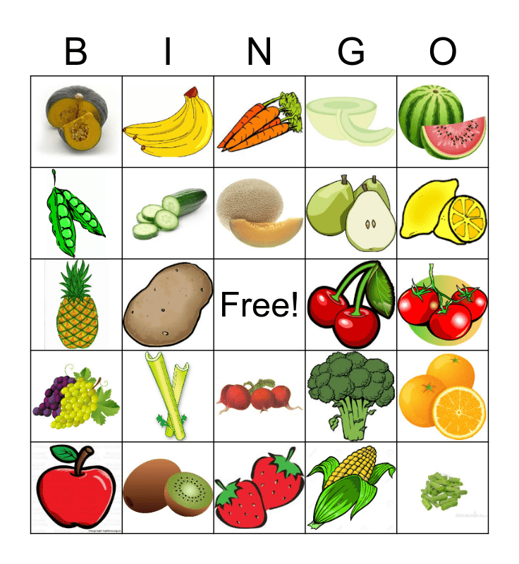 Fruits and Vegetable Bingo! Bingo Card