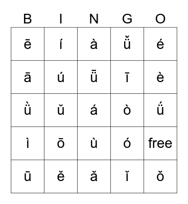 Pinyin Chinese Words Bingo Card