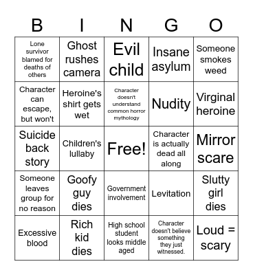 Horror Movies Bingo Card