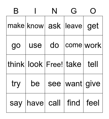 Sight Words Bingo Card