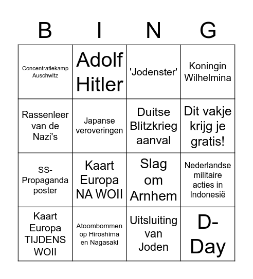 Tweede wereldoorlog  Bingo Card