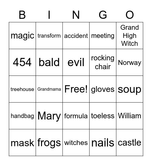 The Witches Bingo Card