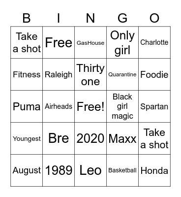 Shot Bingo Card