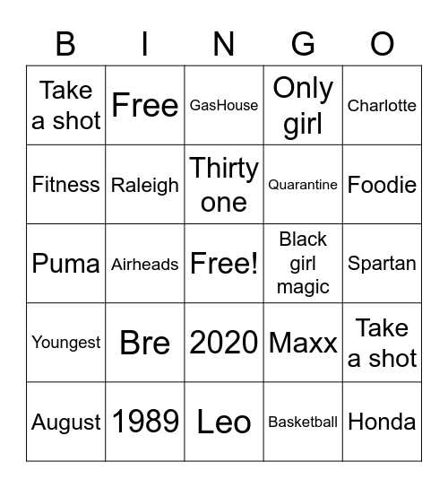 Shot Bingo Card