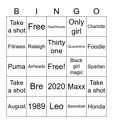 Shot Bingo Card