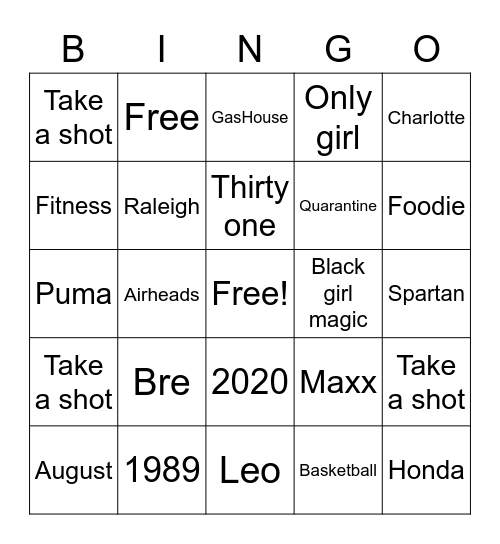 Shot Bingo Card