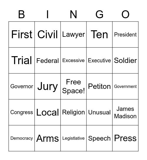 Bill of Rights Bingo Card