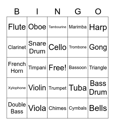 Instrument Bingo Card