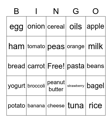 Food Pyramid Bingo Card