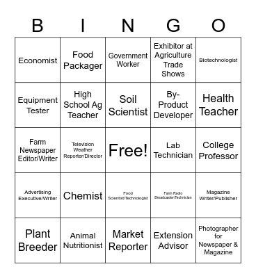 Careers Bingo Card