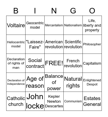 The Enlightenment  Bingo Card