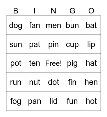 Prep Yellow Vowel, Short Vowel Bingo Card