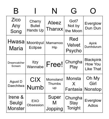 Kpop Bingo Card