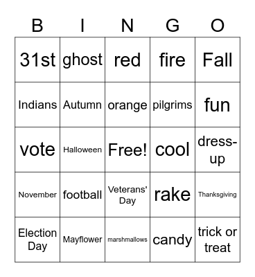 Fall Bingo Card