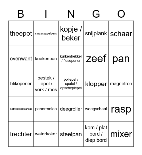 Keukenspullen Bingo Card