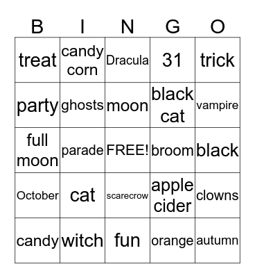 HALLOWEEN  Bingo Card