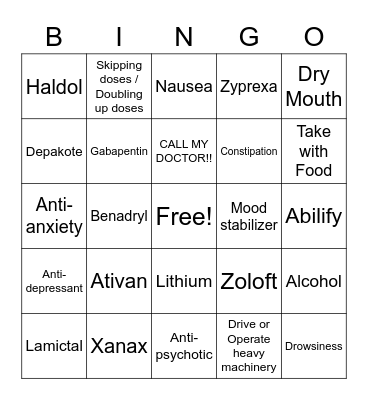 Medication Education! Bingo Card