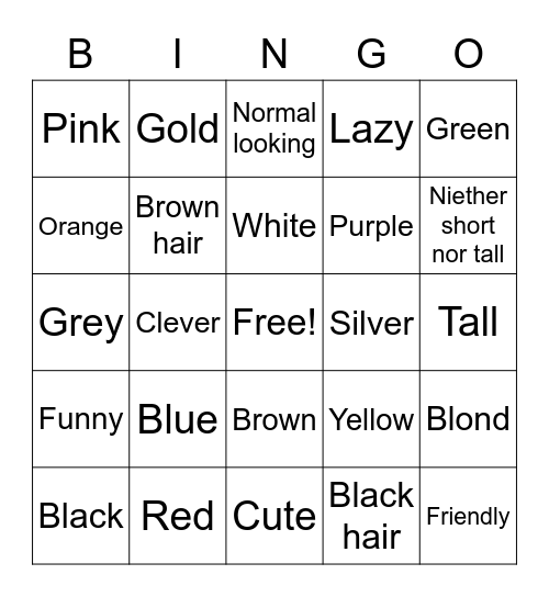 Adjective Bingo Card