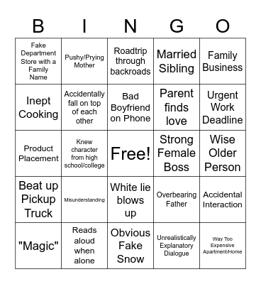 Hallmark Movie Bingo Card