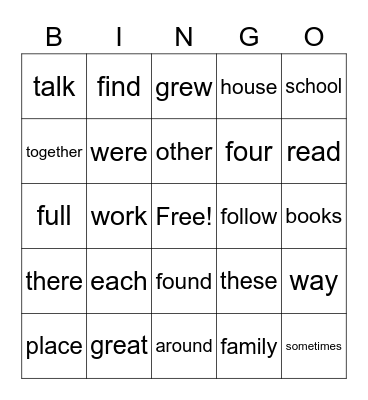 Friends Forever Sight Words Bingo Card