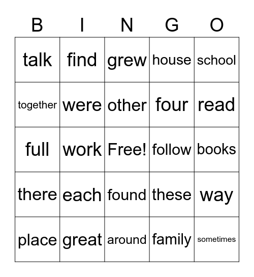 Friends Forever Sight Words Bingo Card