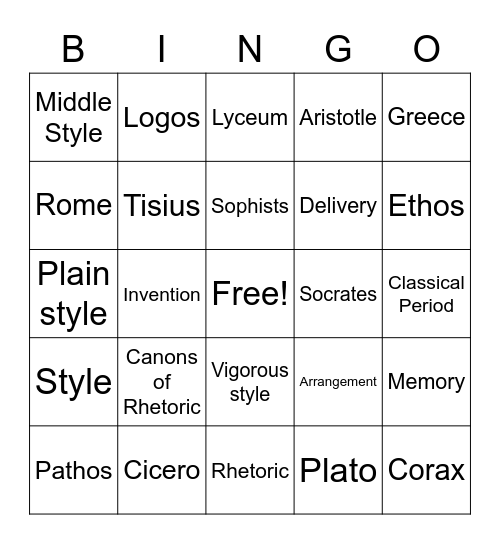 Classical Period Bingo Card