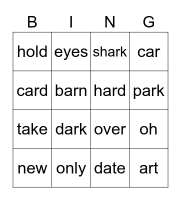 Sight Words Bingo Card