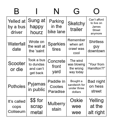 Hamilton Ontario Bingo Card