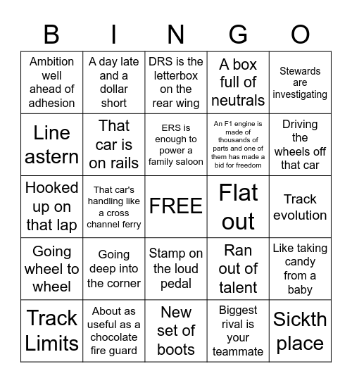 Brundle Bingo Card