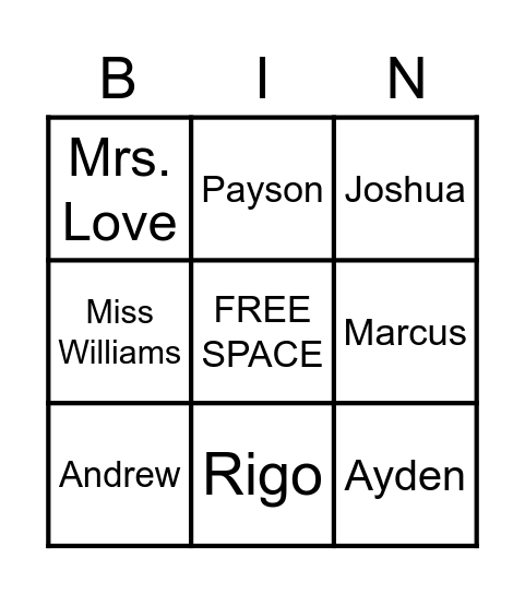 Meet the Class! Bingo Card