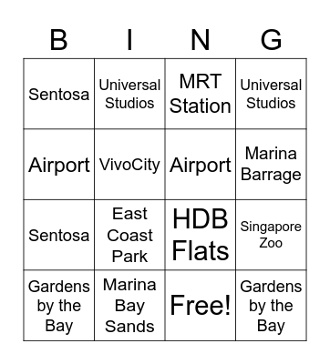 Places in Singapore Bingo Card