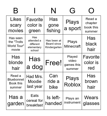 People Scavenger Hunt Bingo Card