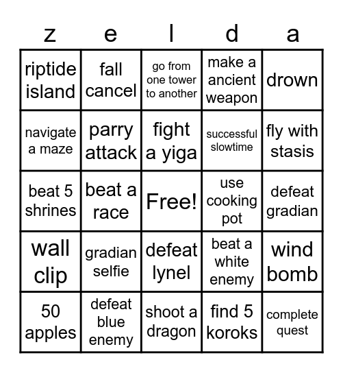 botw bingo Card